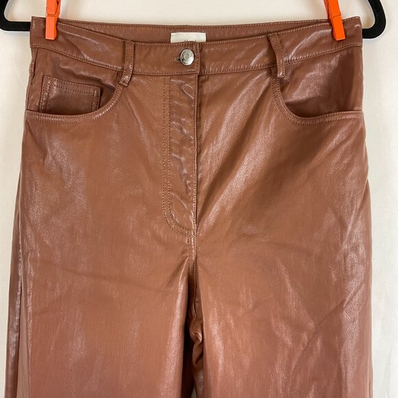 Wilfred Vegan Leather Pants 8 Brown Straight Leg Pockets - Picture 2 of 12